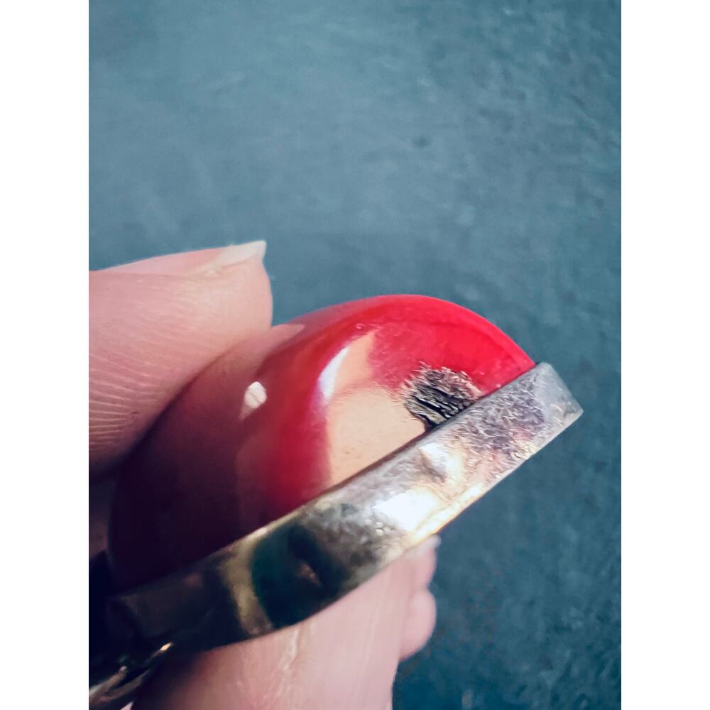 Vintage Mexico 925 Sterling Silver Red Coral Pendant 1.5” Bold Modernist Design - Picture 6 of 10